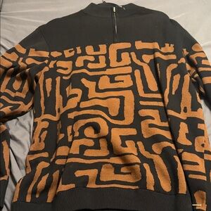 Men's Black and Brown Geometric Zip-Up Sweater